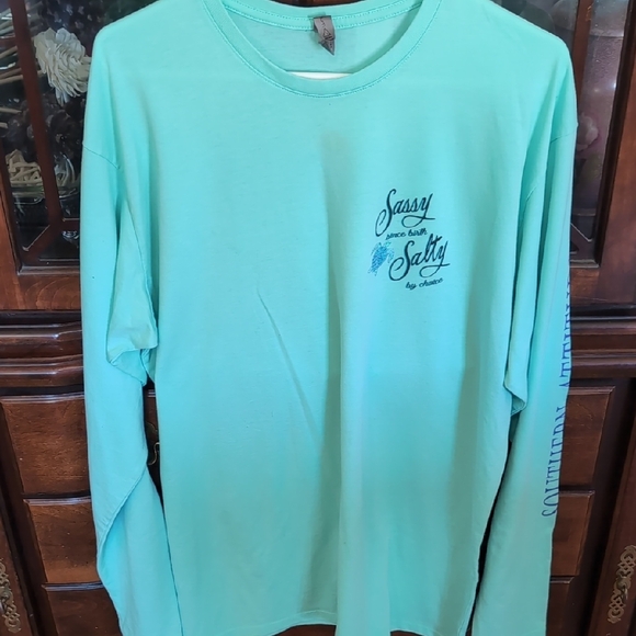 Sassy Salty Long Sleeve Shirt in Aqua By Southern Attitude - Picture 1 of 6
